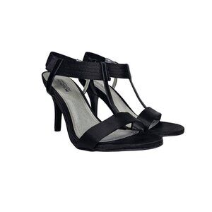 KENNETH COLE REACTION "Know Way" Black Satin T-Strap Heels | US 8.5 | $129